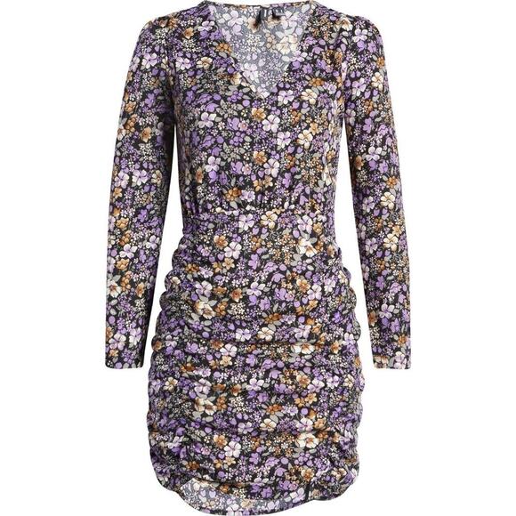 Vero Moda Isa Floral Print Long Sleeve Mini Dress Women’s Size S Ruched NWT - Picture 1 of 9